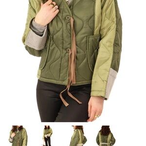 Quilted Tie-Front Bomber Jacket in Olive Green